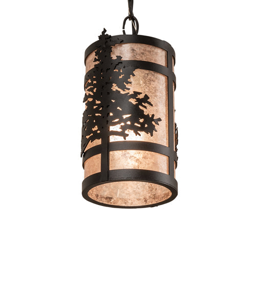 Meyda Lighting Tamarack 5" Textured Black Pendant Light With Silver Mica Shade Glass