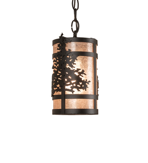 Meyda Lighting Tamarack 5" Textured Black Pendant Light With Silver Mica Shade Glass