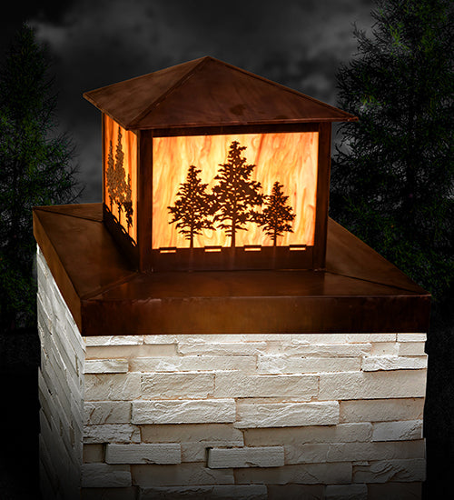 Meyda Lighting Tamarack 51" 2-Light Vintage Copper Outdoor Pier Mount Light With Beige Travertine Idalight Shade