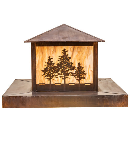 Meyda Lighting Tamarack 51" 2-Light Vintage Copper Outdoor Pier Mount Light With Beige Travertine Idalight Shade