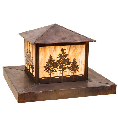 Meyda Lighting Tamarack 51" 2-Light Vintage Copper Outdoor Pier Mount Light With Beige Travertine Idalight Shade