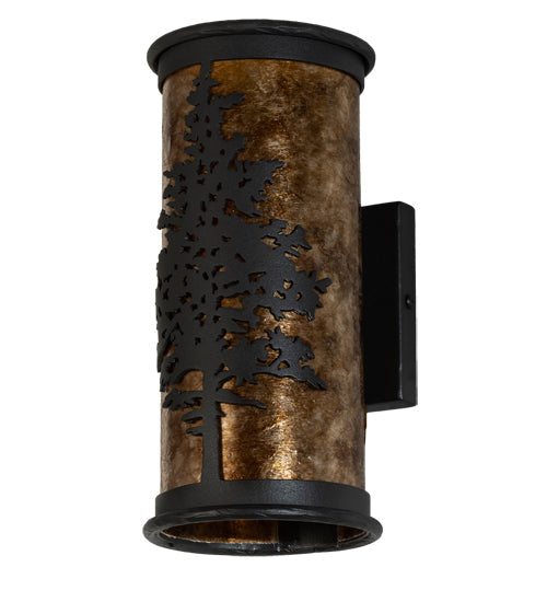 Meyda Lighting Tamarack 6" 2-Light Old Wrought Iron Wall Sconce With Amber Mica Shade Glass