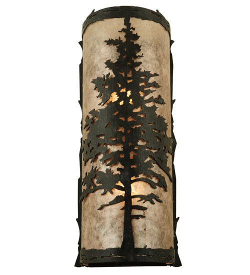 Meyda Lighting Tamarack 7" 2-Light Wrought Iron Wall Sconce With Silver Mica Shade Glass