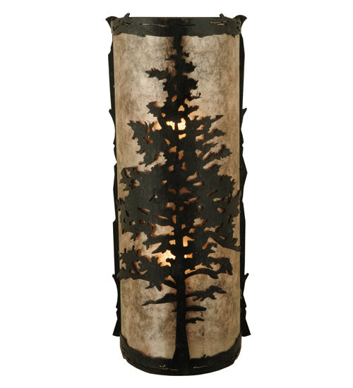 Meyda Lighting Tamarack 7" 2-Light Wrought Iron Wall Sconce With Silver Mica Shade Glass