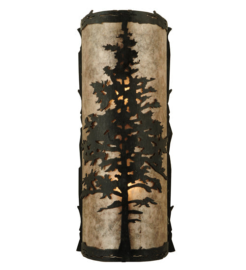 Meyda Lighting Tamarack 7" 2-Light Wrought Iron Wall Sconce With Silver Mica Shade Glass