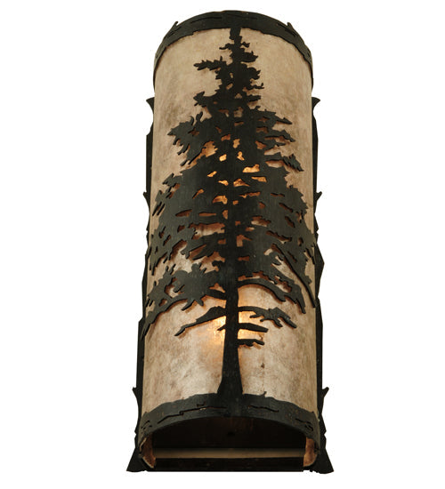Meyda Lighting Tamarack 7" 2-Light Wrought Iron Wall Sconce With Silver Mica Shade Glass