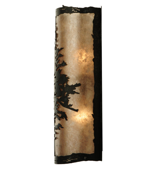 Meyda Lighting Tamarack 7" 2-Light Wrought Iron Wall Sconce With Silver Mica Shade Glass