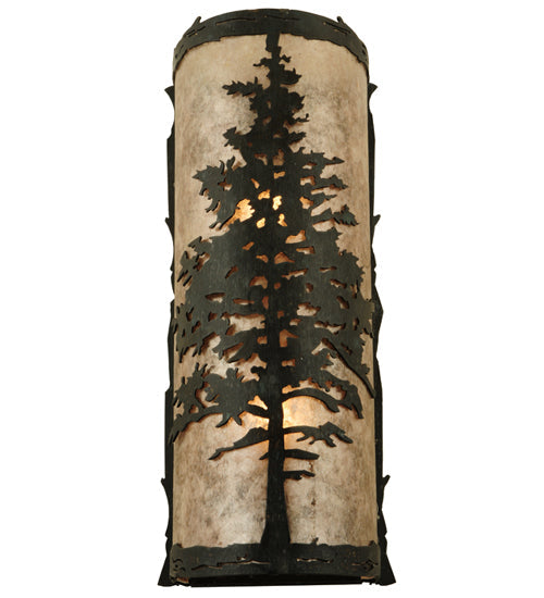 Meyda Lighting Tamarack 7" 2-Light Wrought Iron Wall Sconce With Silver Mica Shade Glass