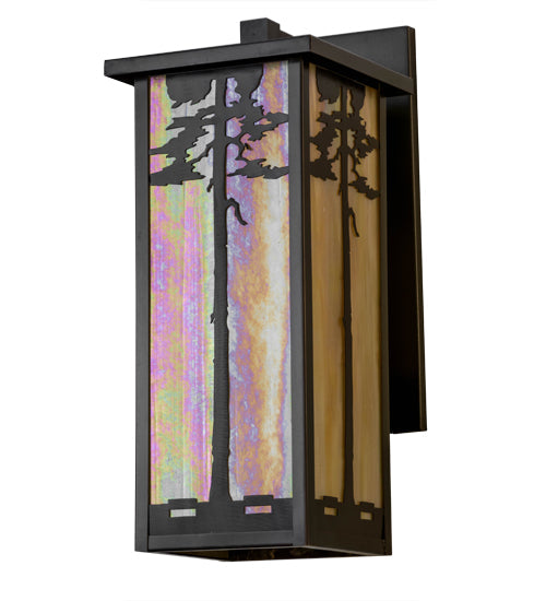 Meyda Lighting Tamarack 8" Craftsman Brown Wall Sconce With Beige Iridescent Shade Glass