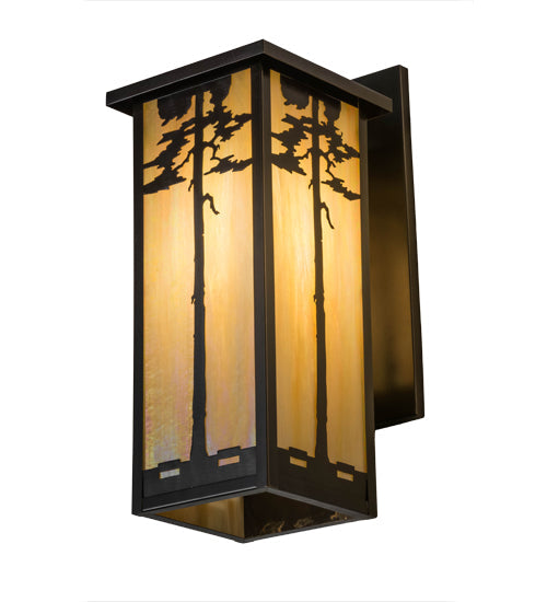 Meyda Lighting Tamarack 8" Craftsman Brown Wall Sconce With Beige Iridescent Shade Glass