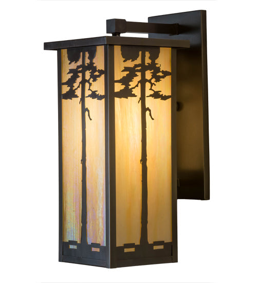 Meyda Lighting Tamarack 8" Craftsman Brown Wall Sconce With Beige Iridescent Shade Glass
