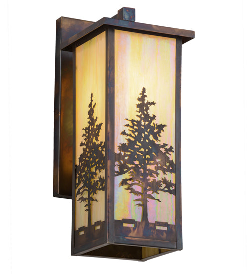 Meyda Lighting Tamarack 8" Dark Burnished Antique Copper Wall Sconce With Beige Iridescent Shade Glass