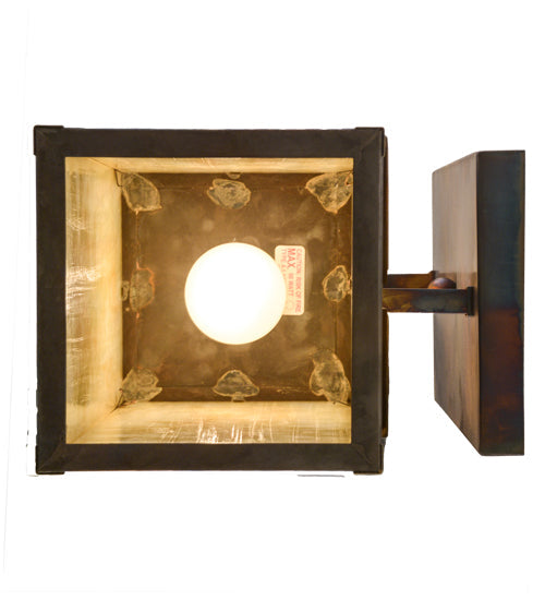 Meyda Lighting Tamarack 8" Dark Burnished Antique Copper Wall Sconce With Beige Iridescent Shade Glass