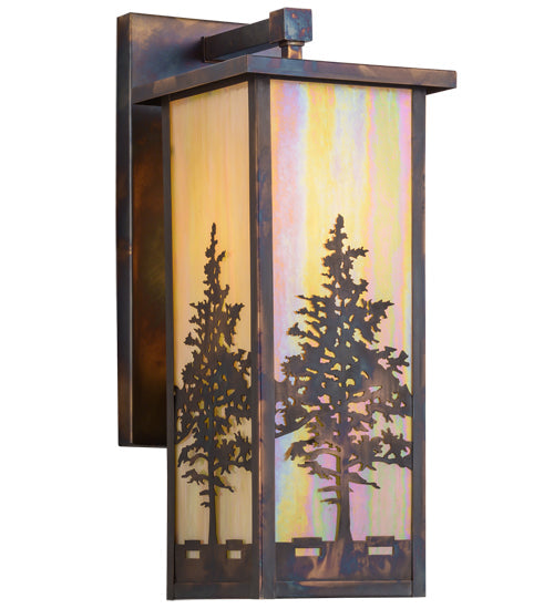 Meyda Lighting Tamarack 8" Dark Burnished Antique Copper Wall Sconce With Beige Iridescent Shade Glass