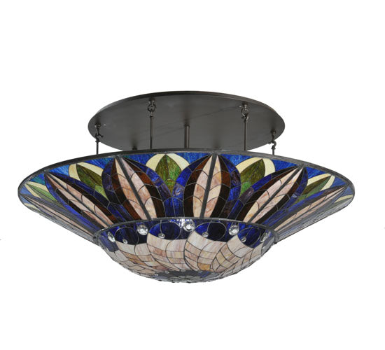 Meyda Lighting Tampa Bay 60" 12-Light LED Oil Rubbed Bronze Semi-flush Mount Ceiling Light With Multi-Colored Shade Glass