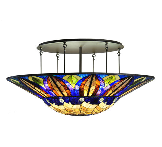 Meyda Lighting Tampa Bay 60" 12-Light LED Oil Rubbed Bronze Semi-flush Mount Ceiling Light With Multi-Colored Shade Glass