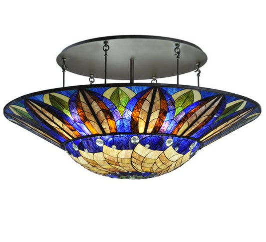 Meyda Lighting Tampa Bay 60" 12-Light LED Oil Rubbed Bronze Semi-flush Mount Ceiling Light With Multi-Colored Shade Glass