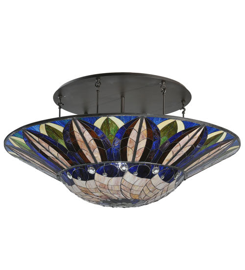 Meyda Lighting Tampa Bay 60" 12-Light Oil Rubbed Bronze Semi-flush Mount Light With Multi-Colored Shade Glass