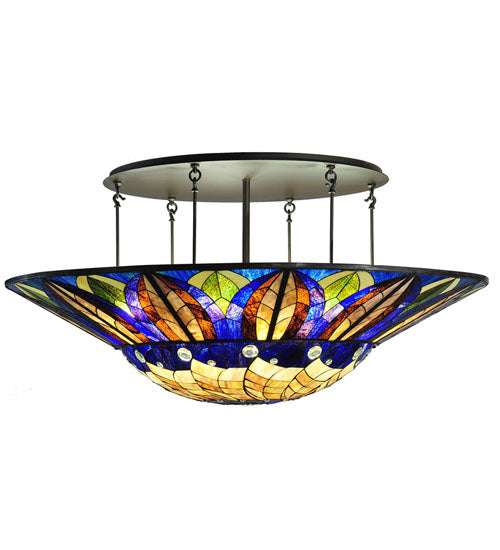Meyda Lighting Tampa Bay 60" 12-Light Oil Rubbed Bronze Semi-flush Mount Light With Multi-Colored Shade Glass
