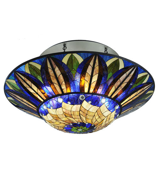 Meyda Lighting Tampa Bay 60" 12-Light Oil Rubbed Bronze Semi-flush Mount Light With Multi-Colored Shade Glass