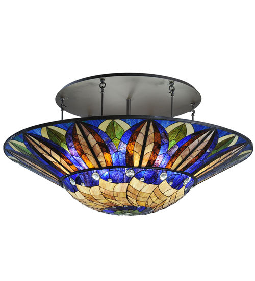 Meyda Lighting Tampa Bay 60" 12-Light Oil Rubbed Bronze Semi-flush Mount Light With Multi-Colored Shade Glass
