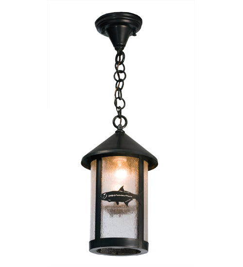 Meyda Lighting Tarpon 8" Craftsman Brown Fulton Hanging Lantern Pendant Light With Clear Seeded Shade Glass