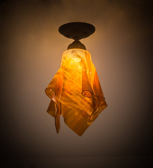 Meyda Lighting Taste of Honey 12" Oil Rubbed Bronze Flush Mount Light With Honey Art Shade Glass
