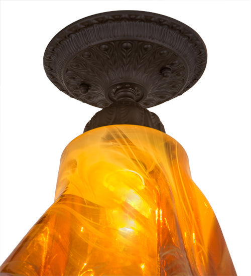 Meyda Lighting Taste of Honey 12" Oil Rubbed Bronze Flush Mount Light With Honey Art Shade Glass