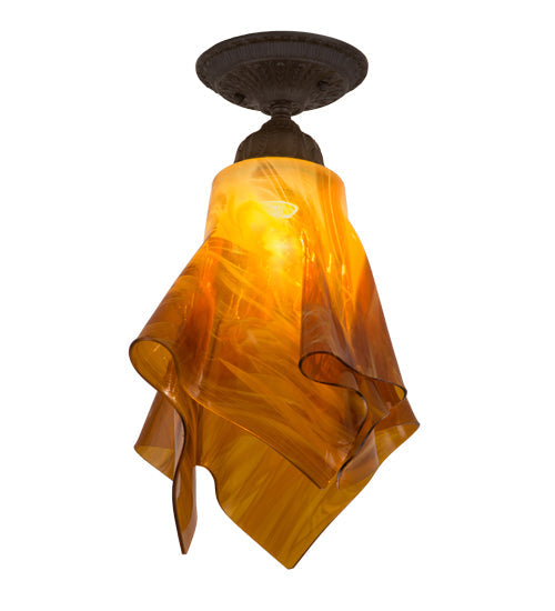 Meyda Lighting Taste of Honey 12" Oil Rubbed Bronze Flush Mount Light With Honey Art Shade Glass