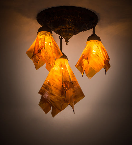 Meyda Lighting Taste of Honey 21" 3-Light Oil Rubbed Bronze Pendant Light With Orange Coral Shade Glass