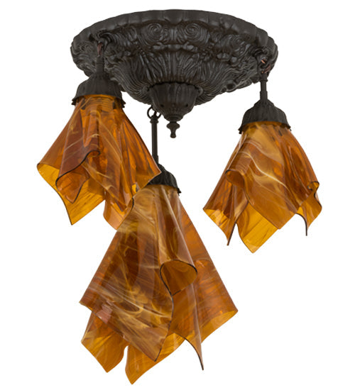 Meyda Lighting Taste of Honey 21" 3-Light Oil Rubbed Bronze Pendant Light With Orange Coral Shade Glass