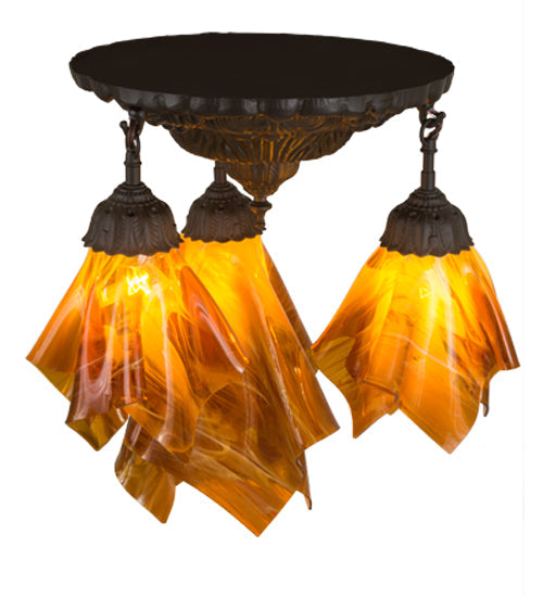 Meyda Lighting Taste of Honey 21" 3-Light Oil Rubbed Bronze Pendant Light With Orange Coral Shade Glass