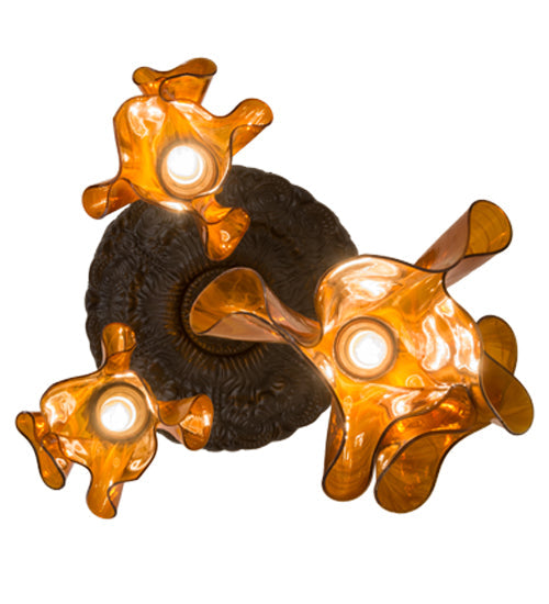 Meyda Lighting Taste of Honey 21" 3-Light Oil Rubbed Bronze Pendant Light With Orange Coral Shade Glass