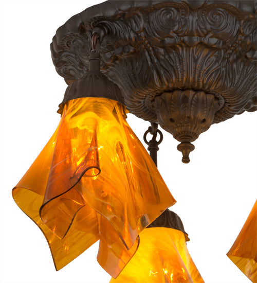 Meyda Lighting Taste of Honey 21" 3-Light Oil Rubbed Bronze Pendant Light With Orange Coral Shade Glass