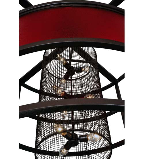 Meyda Lighting Tavern 48" 9-Light Cafe Noir Pendant Light With Cherry Rainfall Idalight Shade Glass