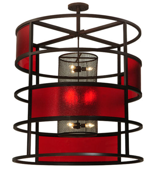 Meyda Lighting Tavern 48" 9-Light Cafe Noir Pendant Light With Cherry Rainfall Idalight Shade Glass