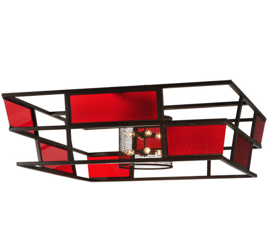 Meyda Lighting Tavern 85" 8-Light Cafe Noir Flush Mount Light With Cerise Idalight Shade Glass