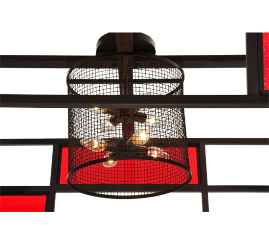 Meyda Lighting Tavern 85" 8-Light Cafe Noir Flush Mount Light With Cerise Idalight Shade Glass