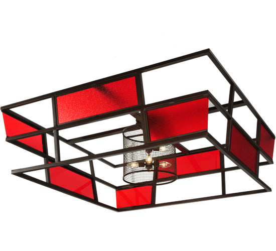 Meyda Lighting Tavern 85" 8-Light Cafe Noir Flush Mount Light With Cerise Idalight Shade Glass
