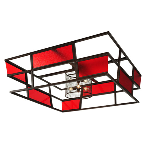 Meyda Lighting Tavern 85" 8-Light Cafe Noir Flush Mount Light With Cerise Idalight Shade Glass