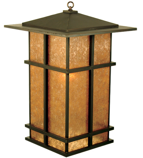 Meyda Lighting Tea House 22" Craftsman Brown Lantern Pendant Light With Silver Shade Glass