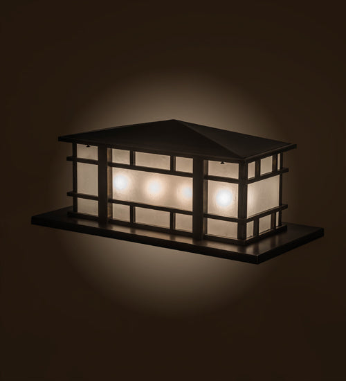 Meyda Lighting Tea House 33" 4-Light Highlighted Craftsman Brown Island Outdoor Pier Mount Light With Frosted Seeded Shade Glass