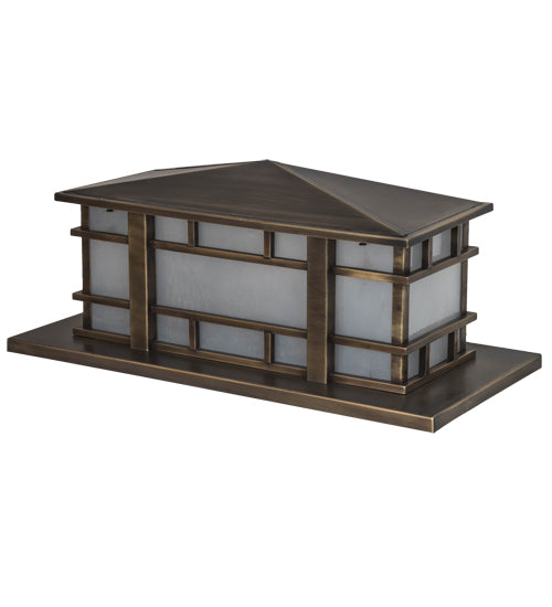 Meyda Lighting Tea House 33" 4-Light Highlighted Craftsman Brown Island Outdoor Pier Mount Light With Frosted Seeded Shade Glass