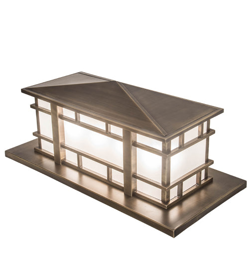 Meyda Lighting Tea House 33" 4-Light Highlighted Craftsman Brown Island Outdoor Pier Mount Light With Frosted Seeded Shade Glass