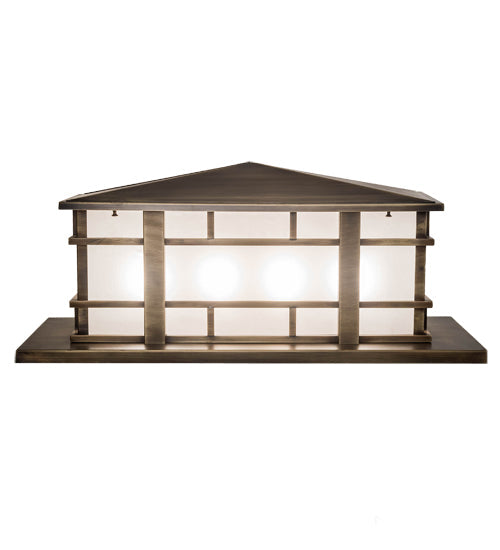 Meyda Lighting Tea House 33" 4-Light Highlighted Craftsman Brown Island Outdoor Pier Mount Light With Frosted Seeded Shade Glass