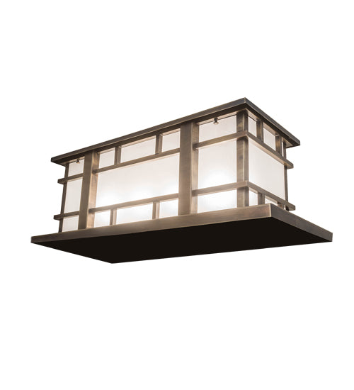 Meyda Lighting Tea House 33" 4-Light Highlighted Craftsman Brown Island Outdoor Pier Mount Light With Frosted Seeded Shade Glass