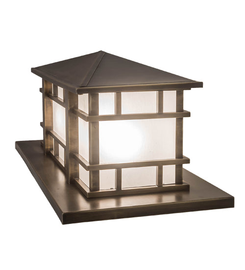 Meyda Lighting Tea House 33" 4-Light Highlighted Craftsman Brown Island Outdoor Pier Mount Light With Frosted Seeded Shade Glass