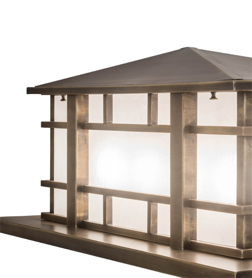 Meyda Lighting Tea House 33" 4-Light Highlighted Craftsman Brown Island Outdoor Pier Mount Light With Frosted Seeded Shade Glass