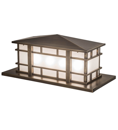 Meyda Lighting Tea House 33" 4-Light Highlighted Craftsman Brown Island Outdoor Pier Mount Light With Frosted Seeded Shade Glass