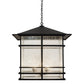 Meyda Lighting Tea House 43" 4-Light Black Textured Lantern Pendant Light With Clear Seeded Shade Glass